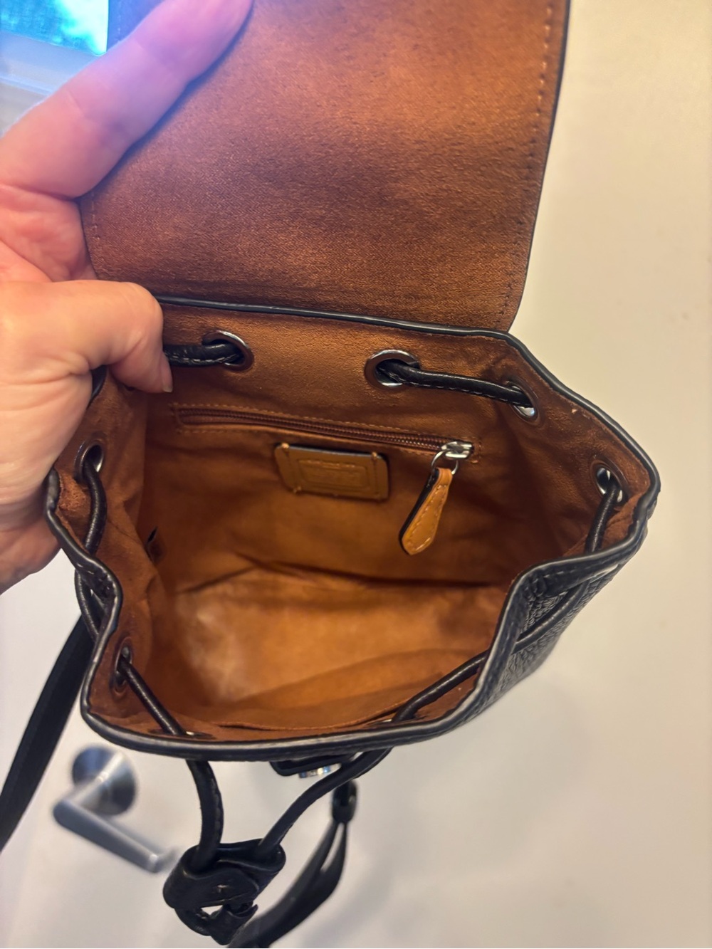 Coach Black Pebbled Leather Mini Drawstring Backpack - Picture 4 of 4